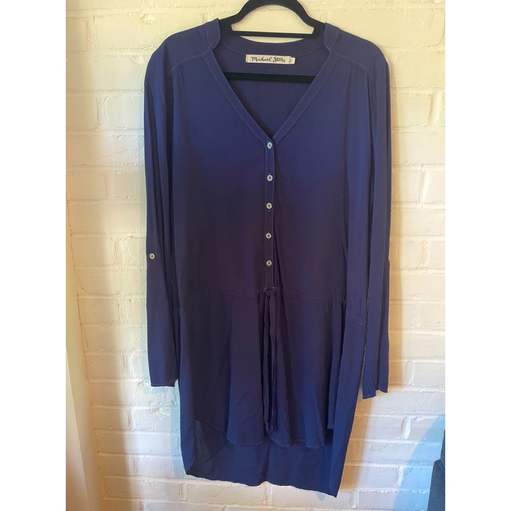 MICHAEL STARS Navy Cleo Long Sleeve Shirtdress.